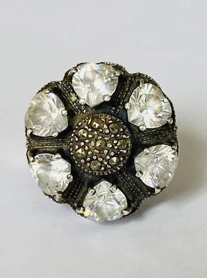 Huge Vintage Cocktail 925 Sterling Silver Marcasite CZ Rocks Flower Ring Size 8 • $99.99