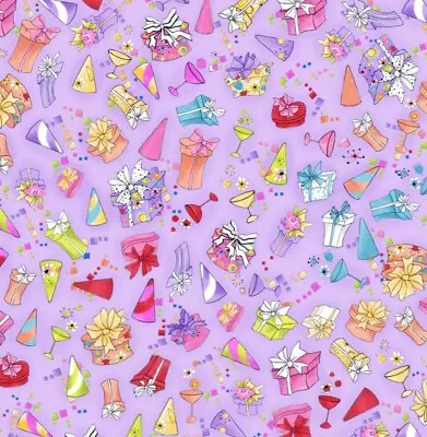 $12.99 • Buy Loralie Designs - Party Toss Purple Quilting Fabric - With Party Hats & Presents