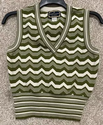 Vintage 70s Gold Crown Le Roy Womens Green V-Neck Knit Sweater Vest Size Large • $19.99
