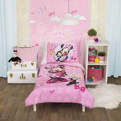 Toddler Bedding Set Minnie Mouse 4-Piece Pink Girls Sheets Comforter PIllow Case • $91.93