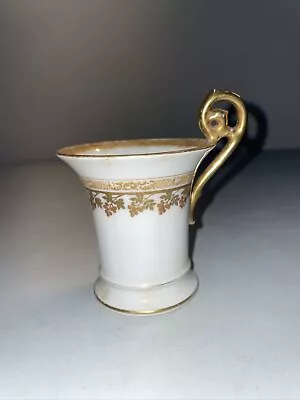 Vintage Limoges Demitasse 4  Tall Gold Trim White Floral Cup • $5.99