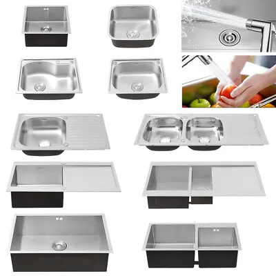 Kitchen Sink Bowl Reversible Stainless Steel Drainer Waste Handmade Inset Basin • £37.95