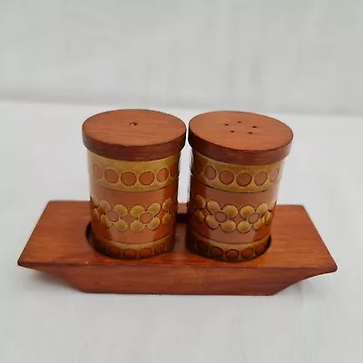 Hornsea Saffron Salt & Pepper Set Wooden Stand BOHO ANTHROPOLOGIE VINTAGE RETRO • £15.99