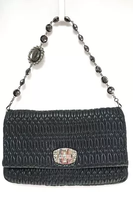 Miu Miu Nappa Crystal Shoulder Bag Matelassé Leather With Bijoux Black Authentic • $750.50