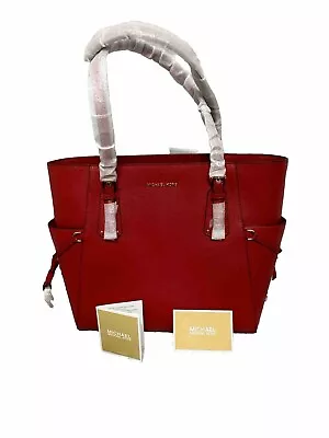 MICHAEL KORS GILLY LEATHER DRAWSTRING TOTE SHOULDER BAG Red Missing Logo Tag • $89.99