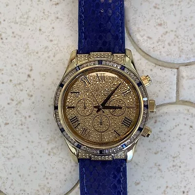 Michael Kors MK2311 Glitz Layton Blue Snakeskin Gold Tone Watch With Crystals • $172