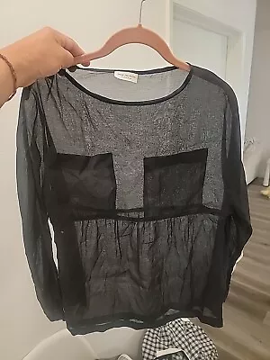 Dries Van Noten Cotton Silk Dark Navy Transparent Luxury Top Blouse Womens Sz S • $70