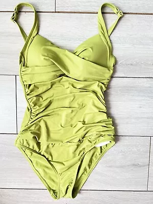 M&S MAGIC SHAPING  Tummy Control Padded Ruched Plunge Swimsuit Green 10 • £19.99