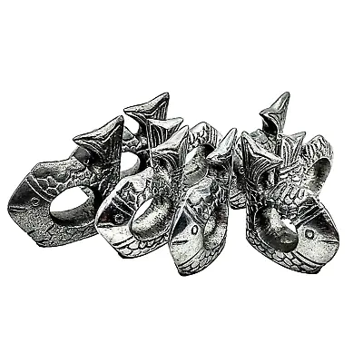 Set Of 8 Vintage Fish Silver Metal Napkin Rings Holders • $18