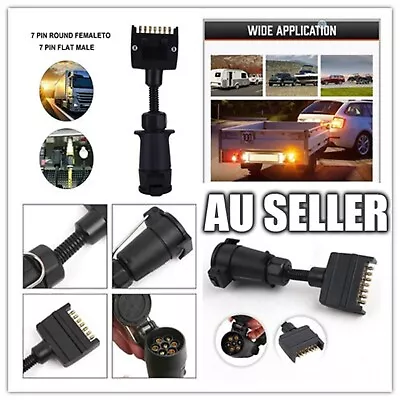 7 Pin Adapter Plug Round Female To Flat Male Trailer Caravan Boat Connector • $14.99