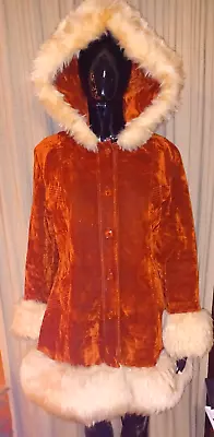 Vintage 1960s Crushed Velvet  Parka  Coat Size Medium Boho Retro Chic Faux Fur • $130