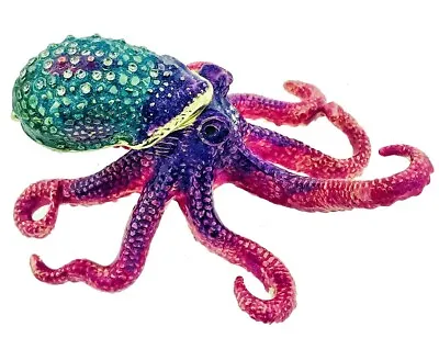 Rainbow Color Octopus Trinket Box Hinged Jeweled Enamel NIB - Beautiful • $34.85