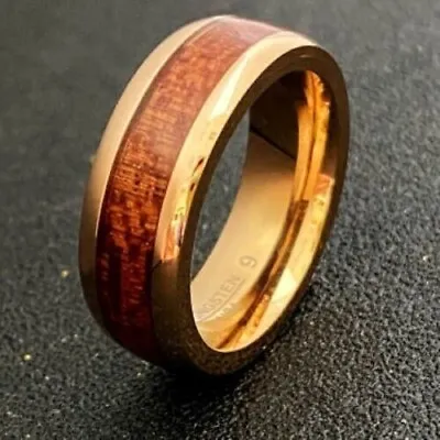 8 Mm Gold Polished Tungsten Ring With Polished Wood Inlay Men S Wedding Band • $12.95