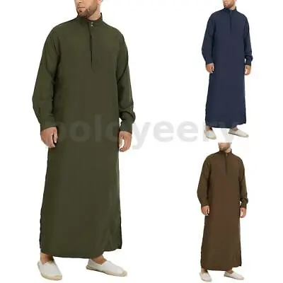 Men Saudi Robe Dishdasha Islamic Arab Kaftan Abaya Caftan Jubba Loose Dress Tops • £19.38