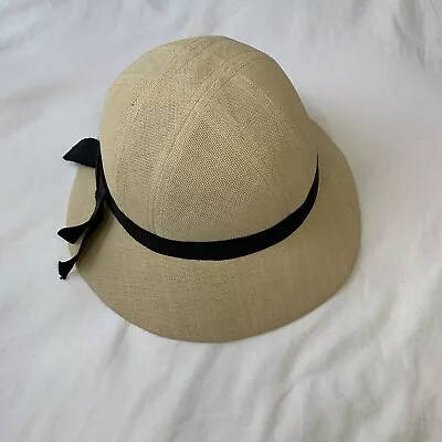 Betmar Vintage 1950’s Beige Woven Women’s Hat With Black Bow Brim Sun Hat      F • $34