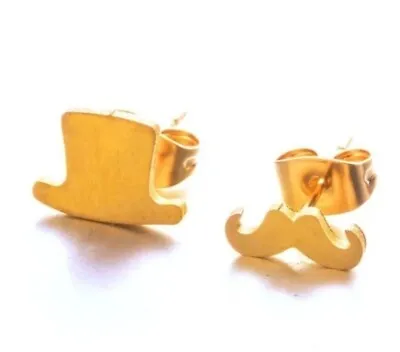 Top Hat And Mustache Stud Earrings.fashion Jewelry Unisex Earrings  • $9.99