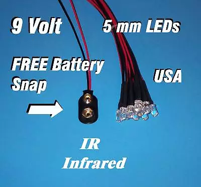 10 X LED - 5mm PRE WIRED LEDS 9 VOLT INFRARED 9V IR 850nm • $5.99