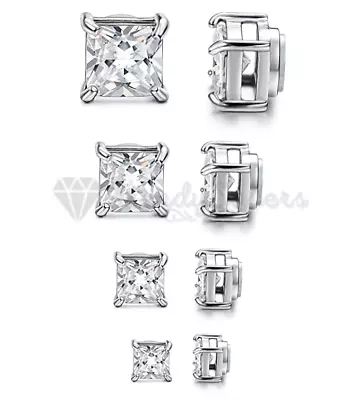 No Piercing Silver Square Magnetic Clip On Austrian Crystals Ear Stud Earrings • $4.72