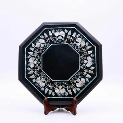 12  Black Marble Table Top Pietra Dura Floral Inlay Home Office Decor • $279.70