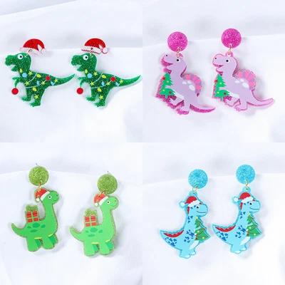 Christmas Dinosaur Dangle Earrings Laser Cut Acrylic Earrings Xmas Women Gift • $4.39