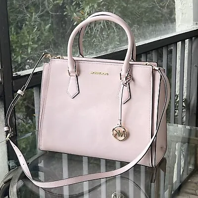 Michael Kors Large Leather Satchel Shoulder Bag Tote Purse Crossbody PInk • $168