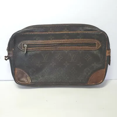 Louis Vuitton Monogram Marly Dragonne GM Clutch Bag Vintage Authentic Brown 80s • $95