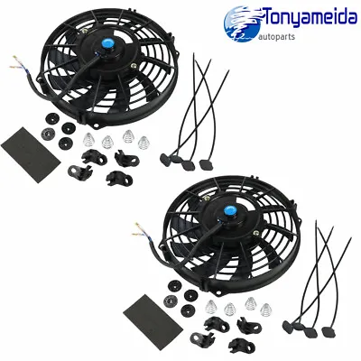 9  Inch Slim Fan Push Pull Electric Radiator Cooling 12V Mount Universal X2 • $37.99