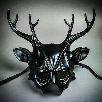 Black Devil Demon Deer Horn Party Masquerade Mask Halloween Cosplay Costume • $38