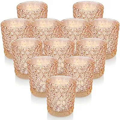 VOTIVE CANDLE HOLDERS Mercury Glass Wedding Centerpiece Rosegold 12 Pc SHMILMH • $38.47