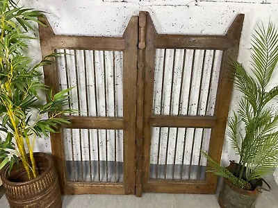 Old Pair Vintage Reclaimed Indian Wooden Iron Doors Shutters Garden Gates Screen • $240.46