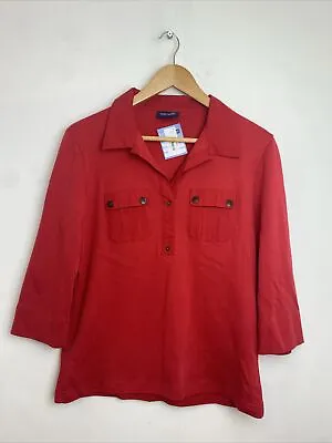 Red Saint James Pullover 3/4 Sleeve Collared Shirt Women's Size S (B14) • £15