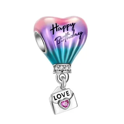 Happy Birthday Silver Balloon Love  Spacer Dangle Charm-UK Seller • £3.99