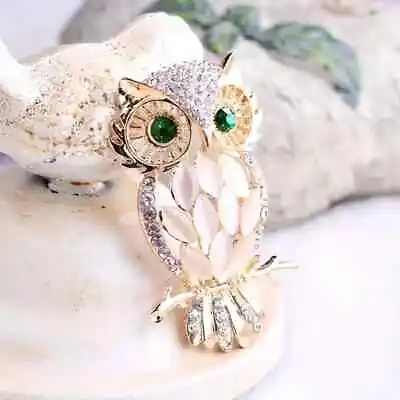 Stunning Owl Opal Brooch Elegant Rhinestone Animal Pin For Women Clothing SIlver • $13.98