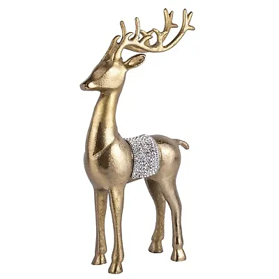 14  Large Metal Reindeer Figurine With Crystals Christmas Deer Figure Gold • $44.95