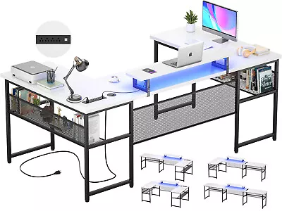 Homieasy U Shaped Desk Reversible L Shaped Home Office Desk With Outlet And LED • $238.99