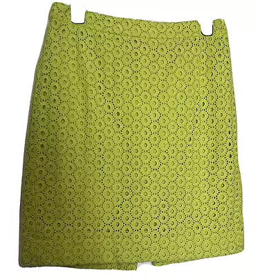 J Crew Circle Eyelet Pencil Skirt Size 4 Kiwi Hidden Zipper Slit Boho Hippie • $10