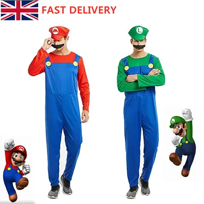 Kids Super Mario Costume Fancy Dress Up Hat Set Party Boys Girls Cosplay Outfits • £7.97