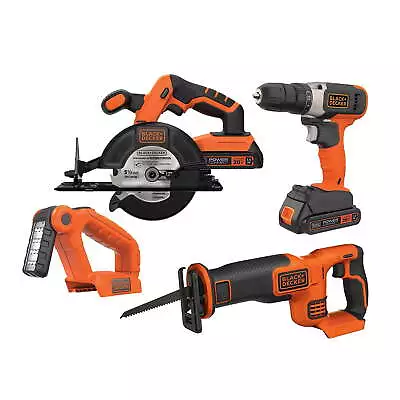 Black & Decker 20 V 4-Tool Kit Drill Circular Saw Reciprocating Saw & Work Light • $99