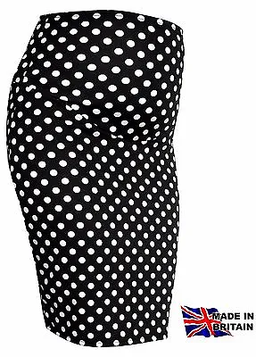 Maternity Dot Stretch Pencil Bodycon Midi Skirt Over Bump Pregnancy Uk Made • £10.99