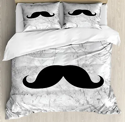 Manly Duvet Cover Set With Pillow Shams Mustache Motif Retro Print • $69.99