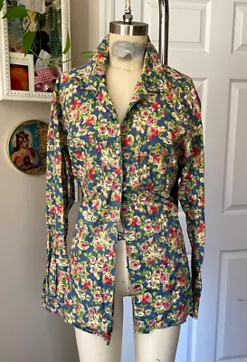 VINTAGE 90s LIZ CLAIBORNE Floral ROSES Tailored Button Down Shirt *LARGE* • $10