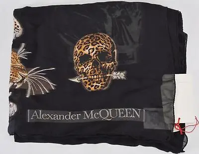 $362.08 • Buy New Alexander McQueen 604794 ST. REGAL Leopard Print Skull Silk Blend Scarf