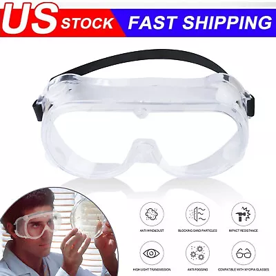 Full Sealed Safety Goggles Over Glasses Anti Fog Clear Lens Lab Eye Protective • $5.78