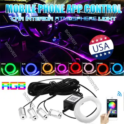 RGB 4 LED Car Door Dash Ambient Light + 6m Neon Strip Phone APP Control • $39.79