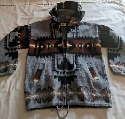 EARTH RAGZ Aztec Wool Hoodie Full Zip Multicolor Pullover Handmade Unisex M • $37.95