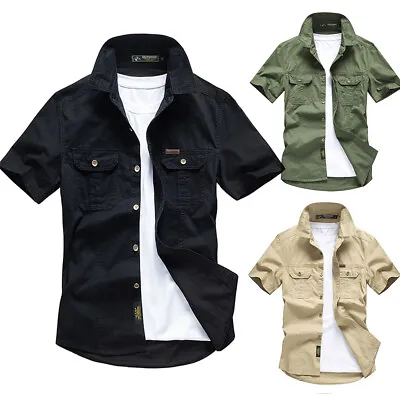 Men's Short Sleeve Shirts Military Army Tactical Shirt Casual Breathable Shirt • £18.99