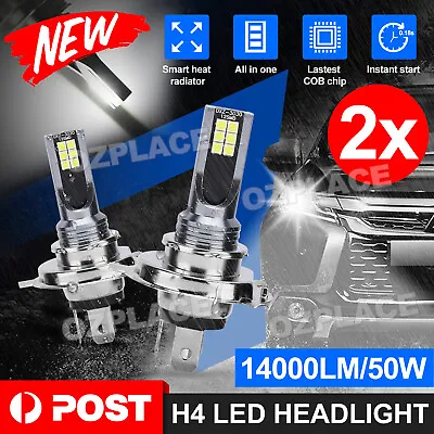 2x H4 LED Car Headlight Globes Bulbs LED Lamp High Low Beam White 14000LM • $12.95