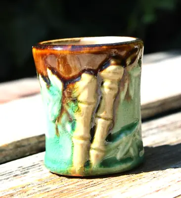 Vintage Majolica Green Bamboo Planter Vase | Lucky Bamboo Small • $14.99