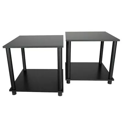 Set Of 2 End Side Table With Storage Shelf For Living Room Solid Black • $24