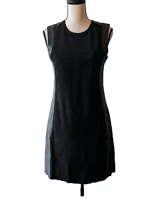 VINCE Size 4 100% Leather 60's Inspired Framed Suede Black Shift Dress $995 -New • $233.75